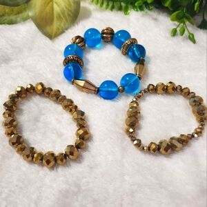 Handmade gold and blue beaded bracelets sizes in the pictures.